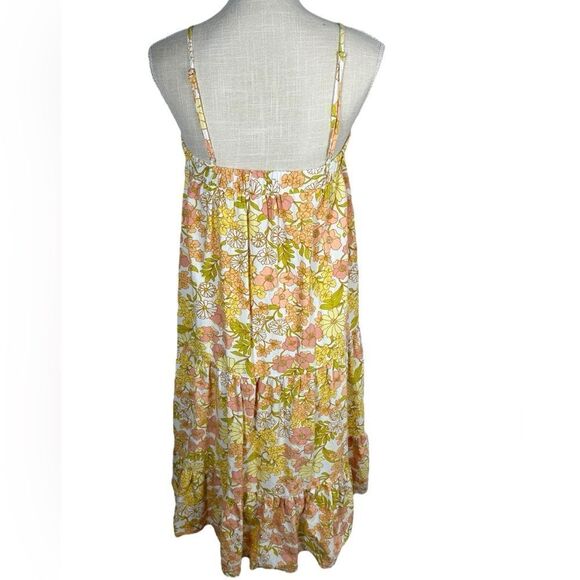Girl And The Sun Yellow Floral Cami Strap Ruffle Midi Summer Dress - Picture 6 of 9